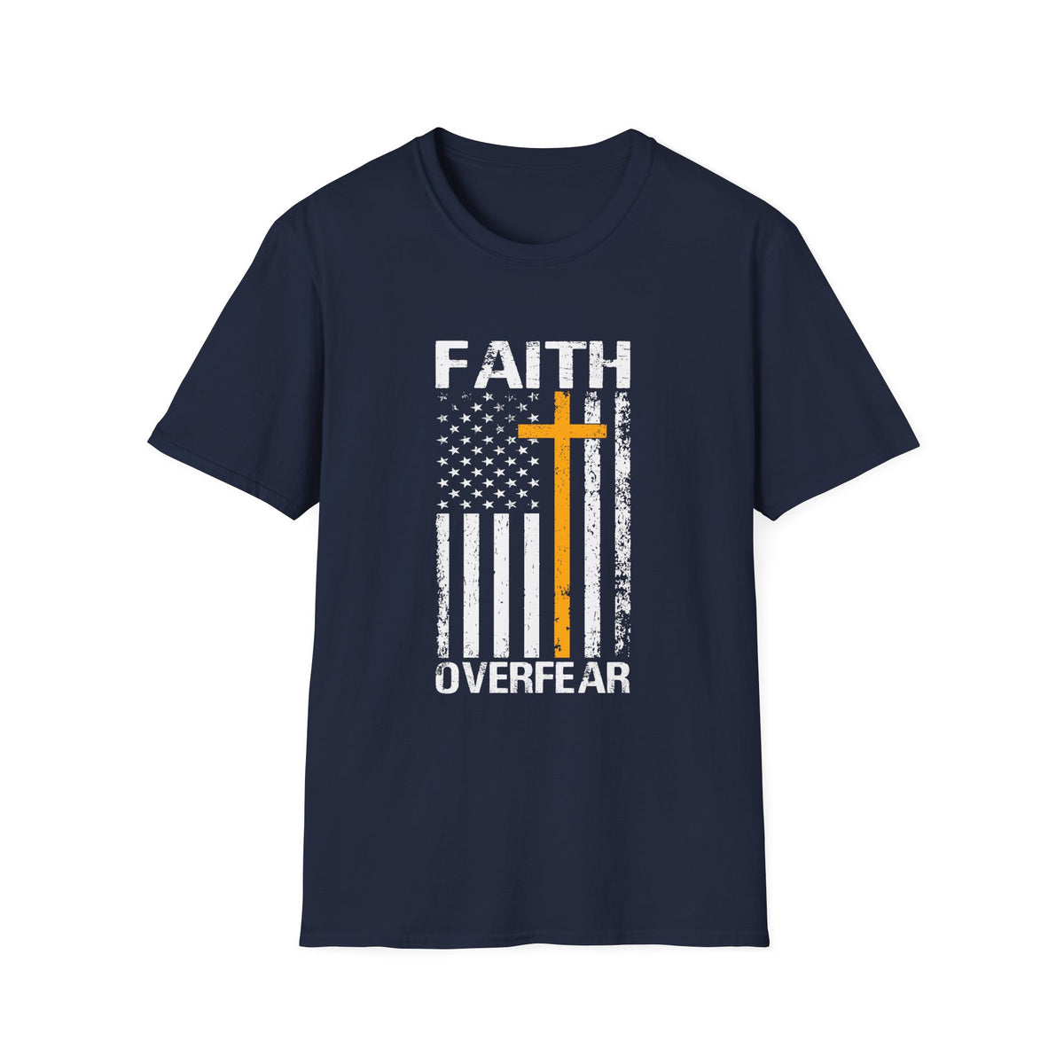 Faith Over Fear — Flag & Cross Christian Tee