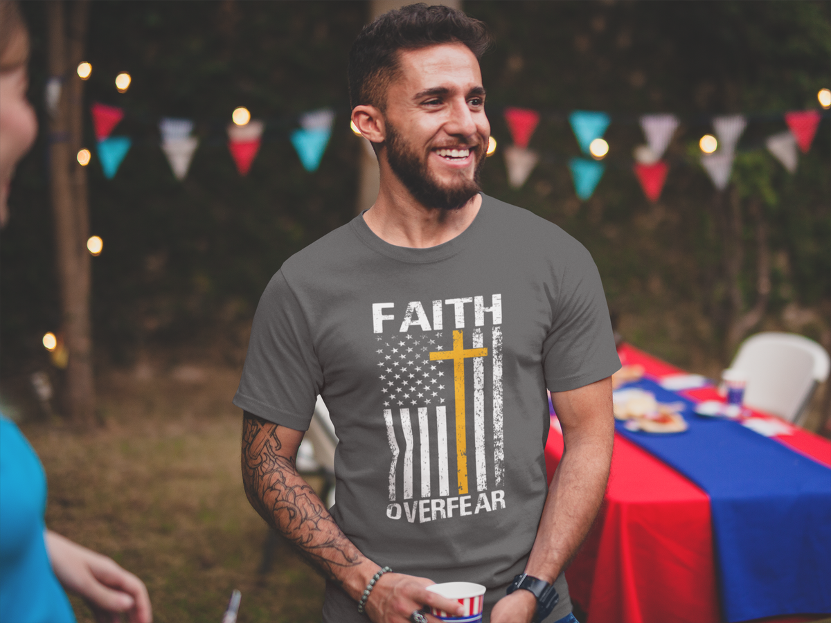 Faith Over Fear — Flag & Cross Christian Tee