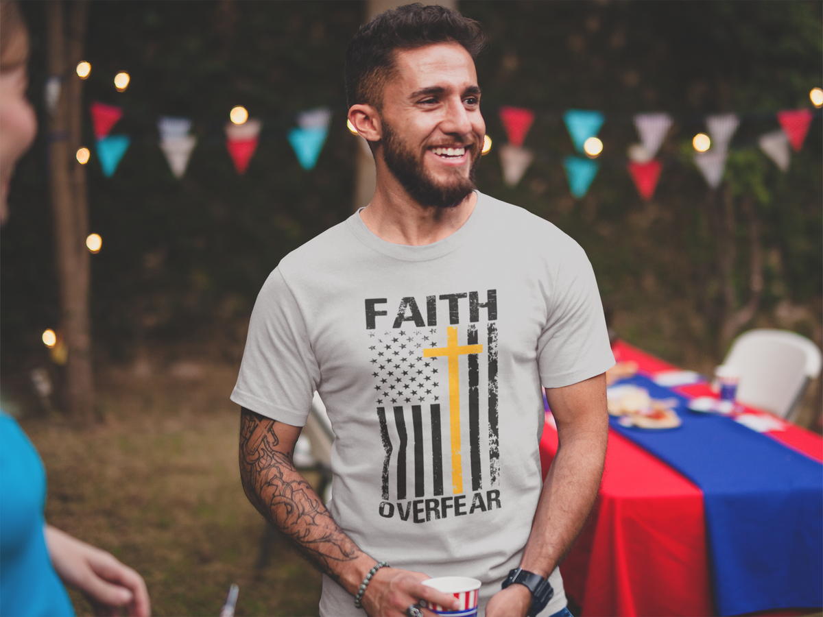 Faith Over Fear — Flag & Cross Christian Tee
