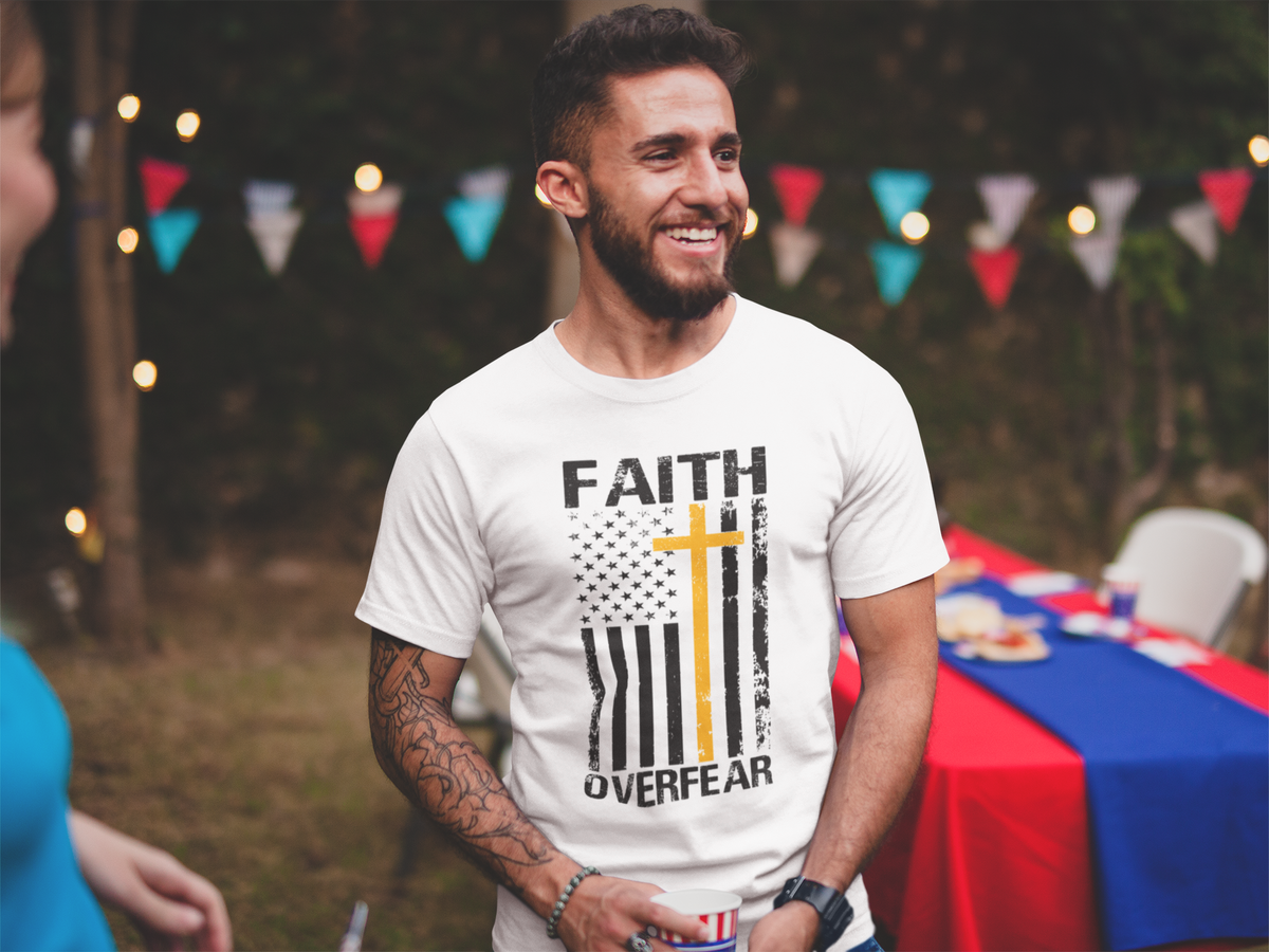 Faith Over Fear — Flag & Cross Christian Tee