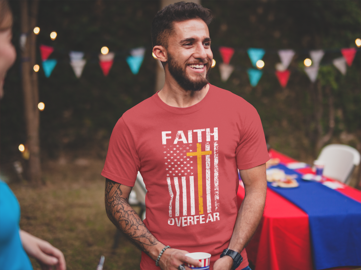 Faith Over Fear — Flag & Cross Christian Tee
