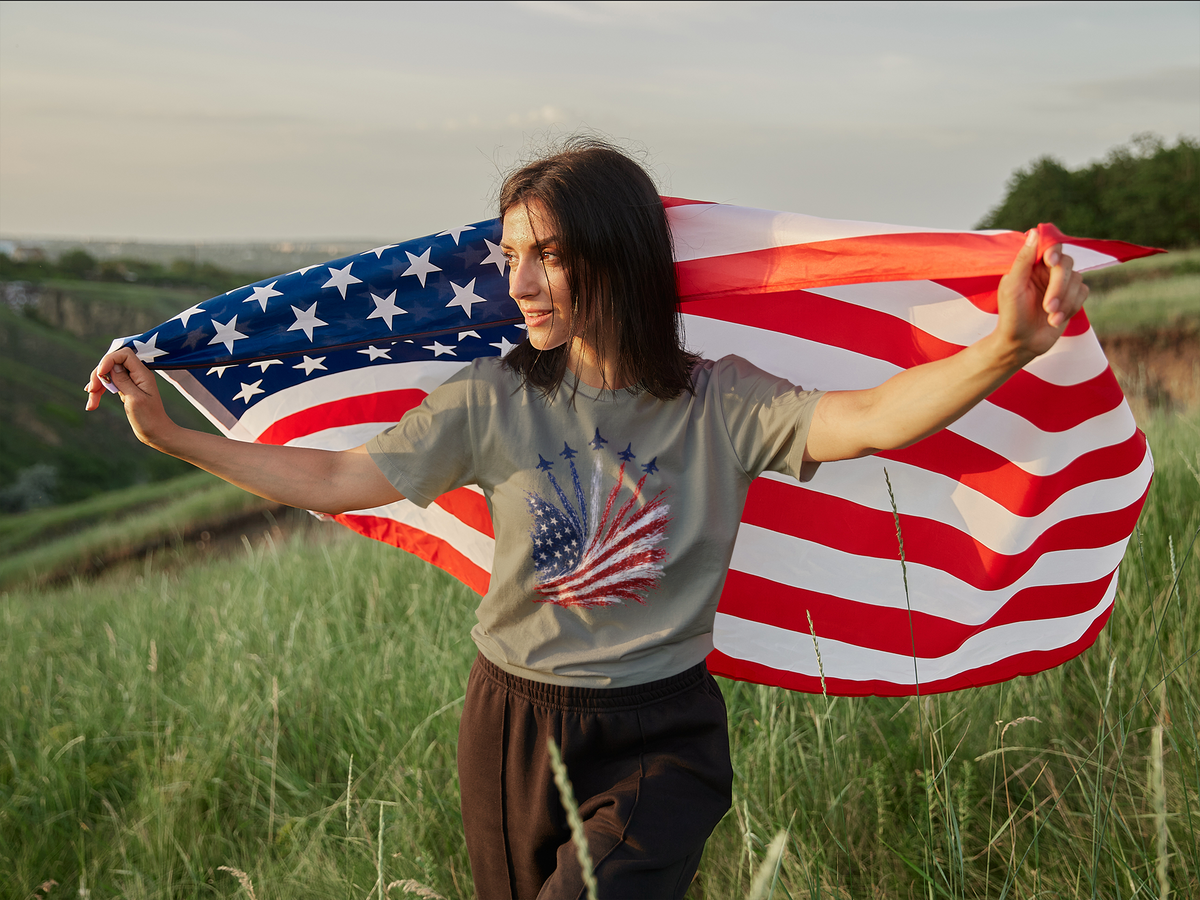 Fighter Jet Flyover American Flag Tee