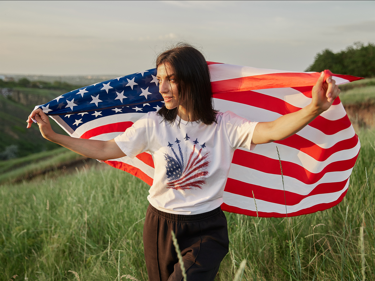 Fighter Jet Flyover American Flag Tee