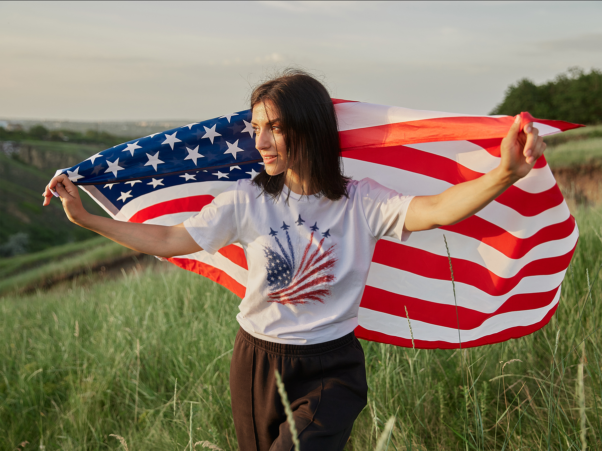 Fighter Jet Flyover American Flag Tee