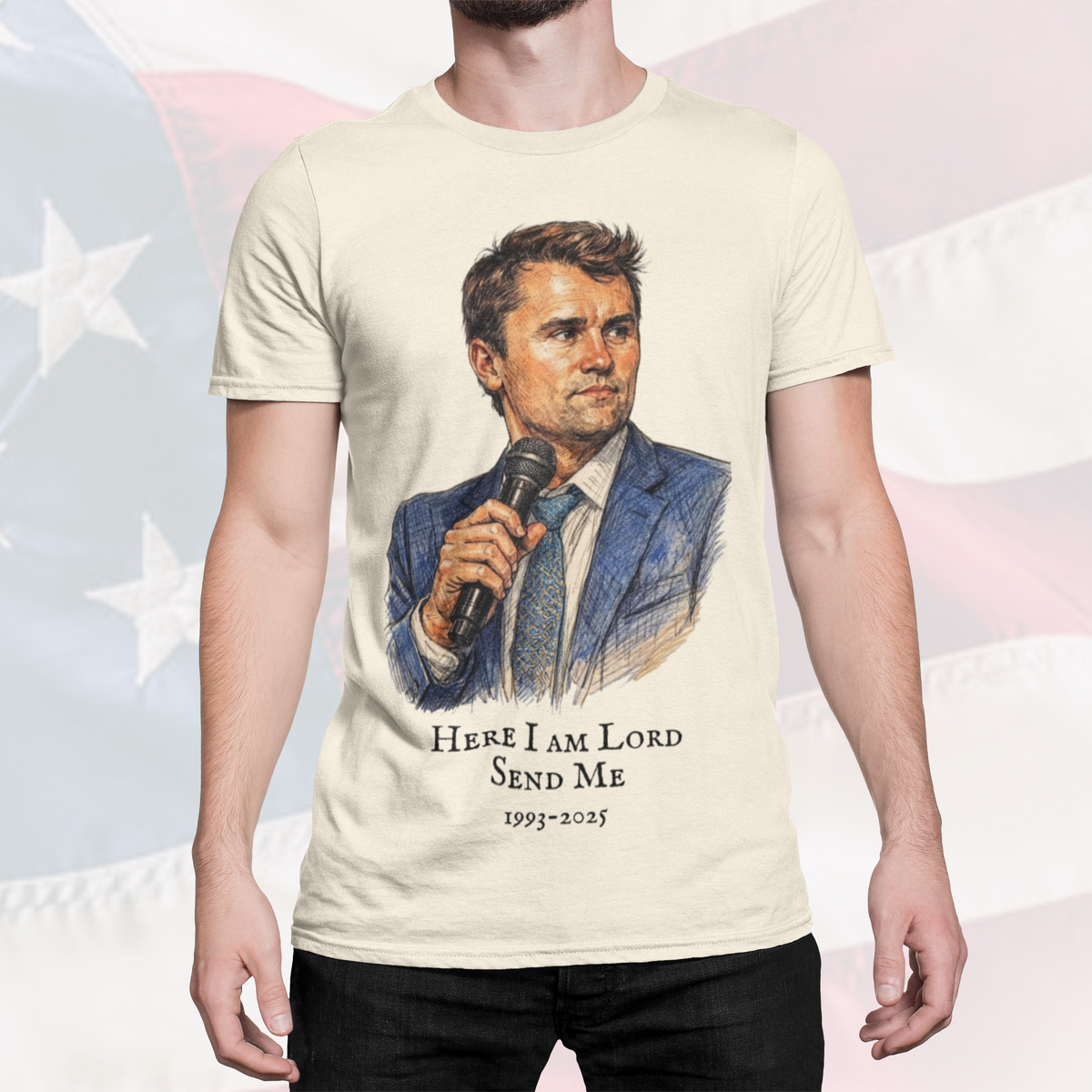 Here I Am Lord Send Me — Charlie Kirk Tribute Portrait Tee