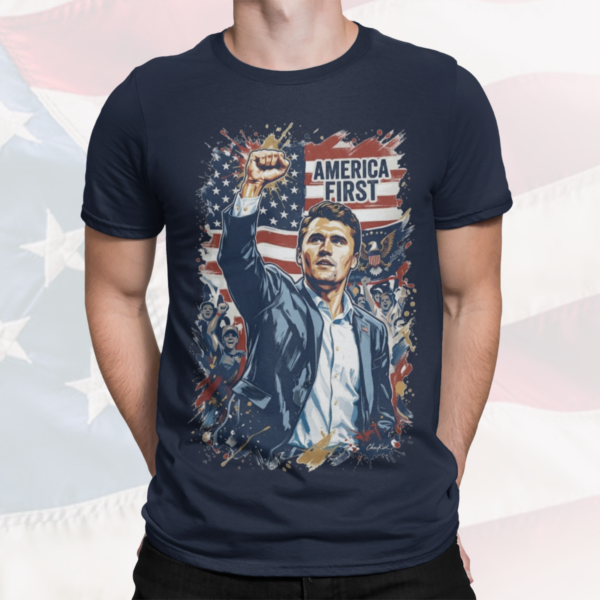 Charlie Kirk Tribute Portrait Patriotic Tee