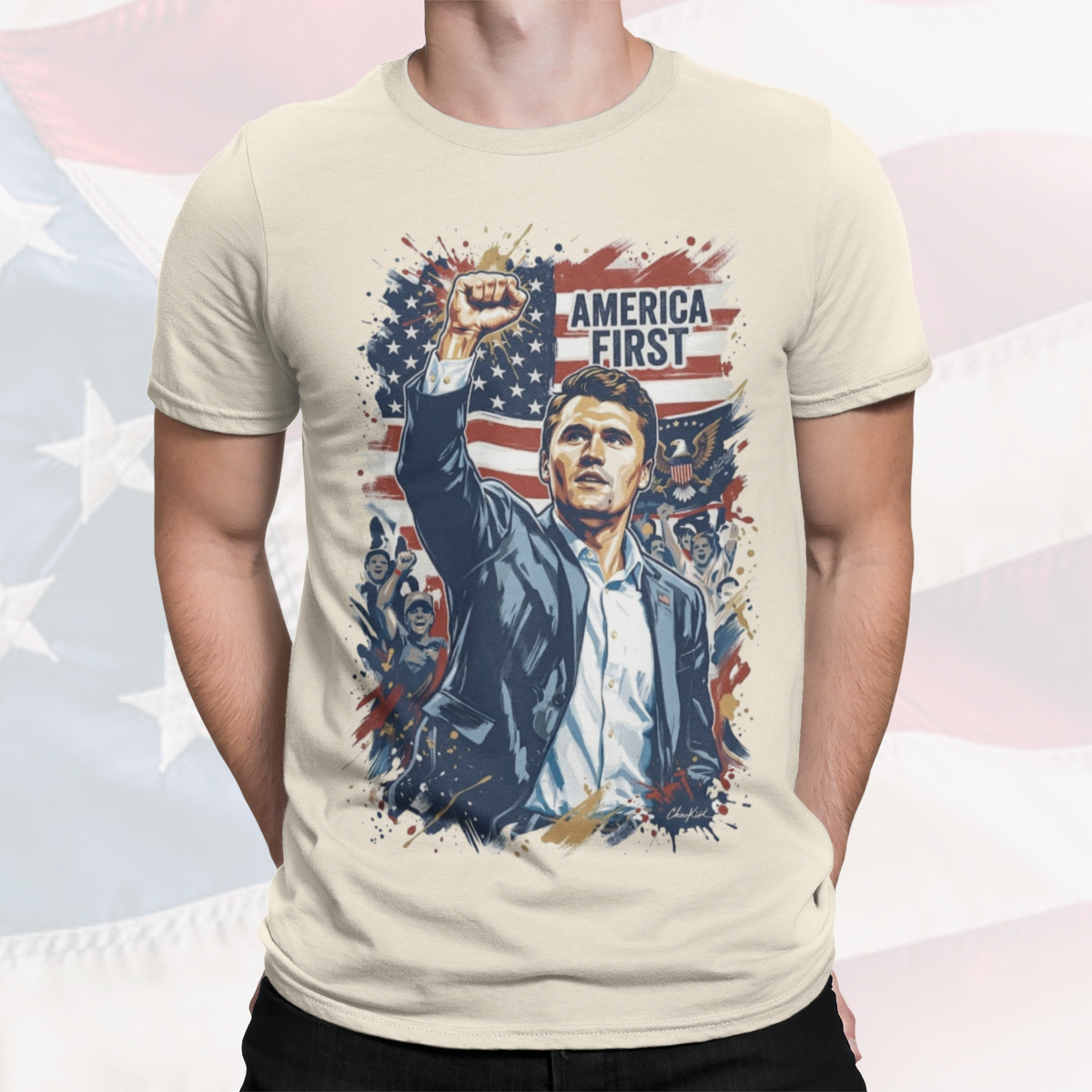 Charlie Kirk Tribute Portrait Patriotic Tee