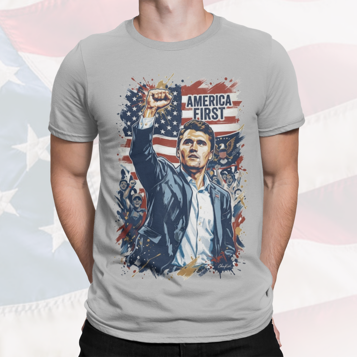 Charlie Kirk Tribute Portrait Patriotic Tee