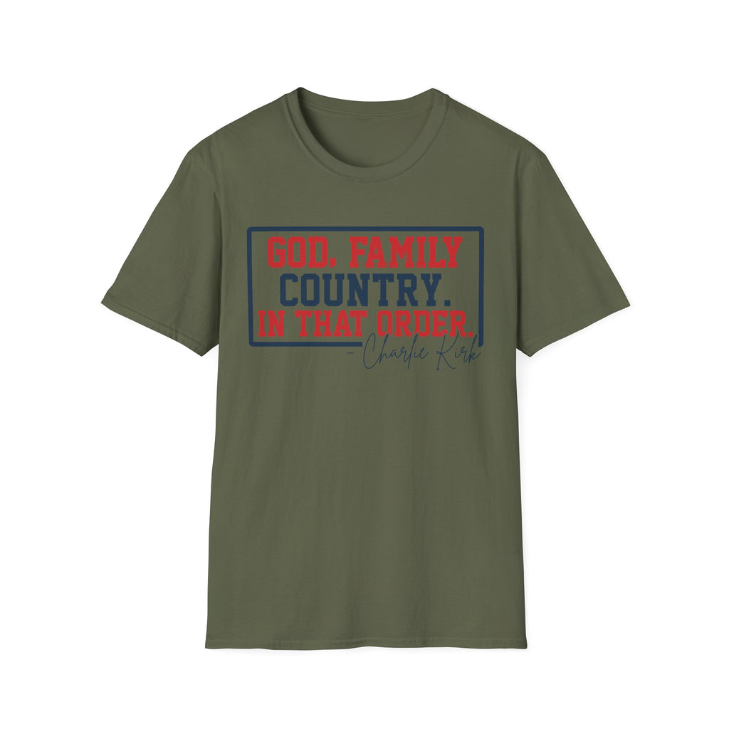 God, Family, Country T-Shirt — Charlie Kirk Quote Patriotic Tee