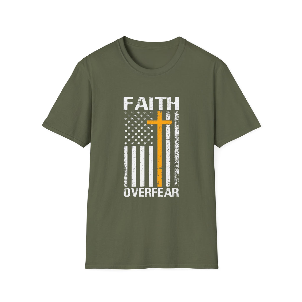 Faith Over Fear — Flag & Cross Christian Tee